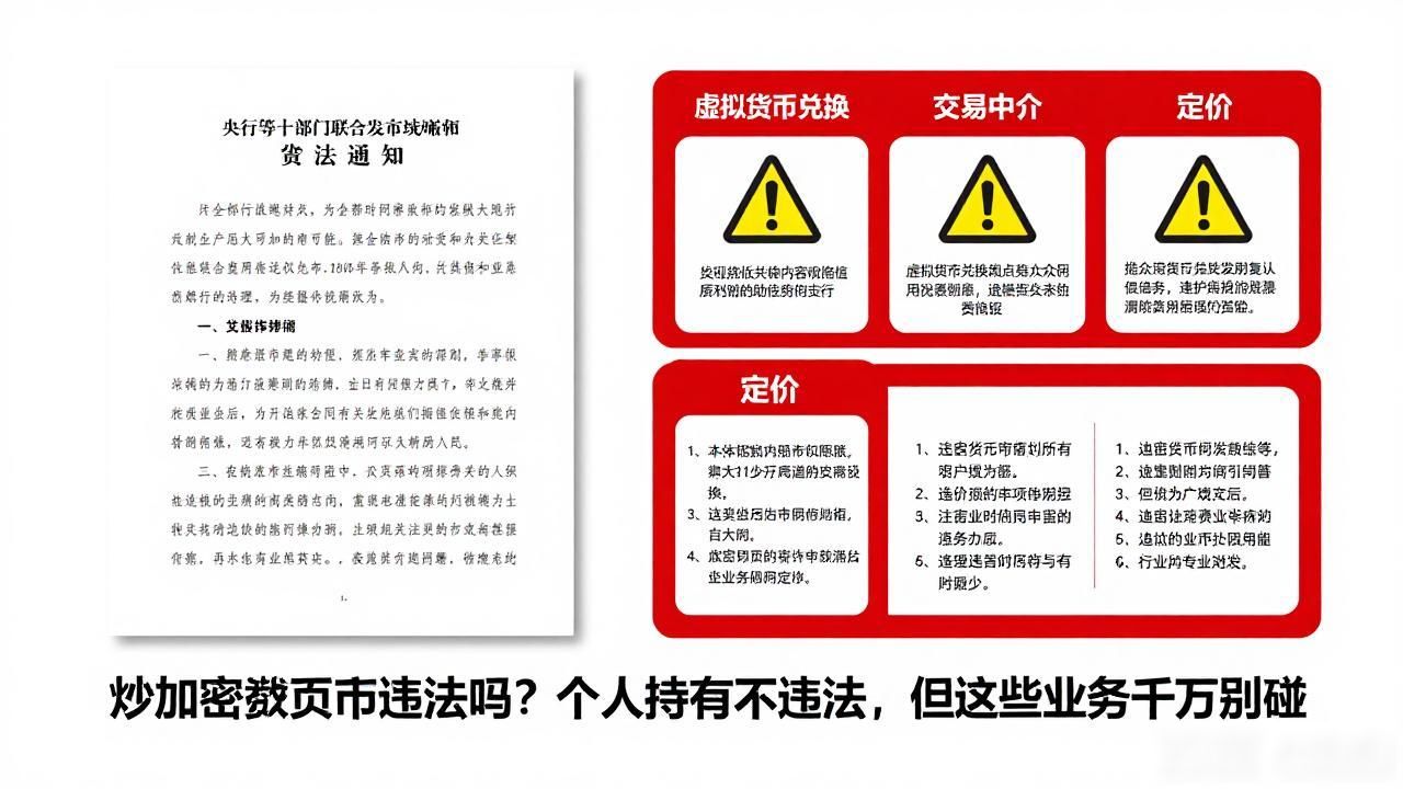炒加密数字货币违法吗?个人持有不违法,但这些业务千万别碰