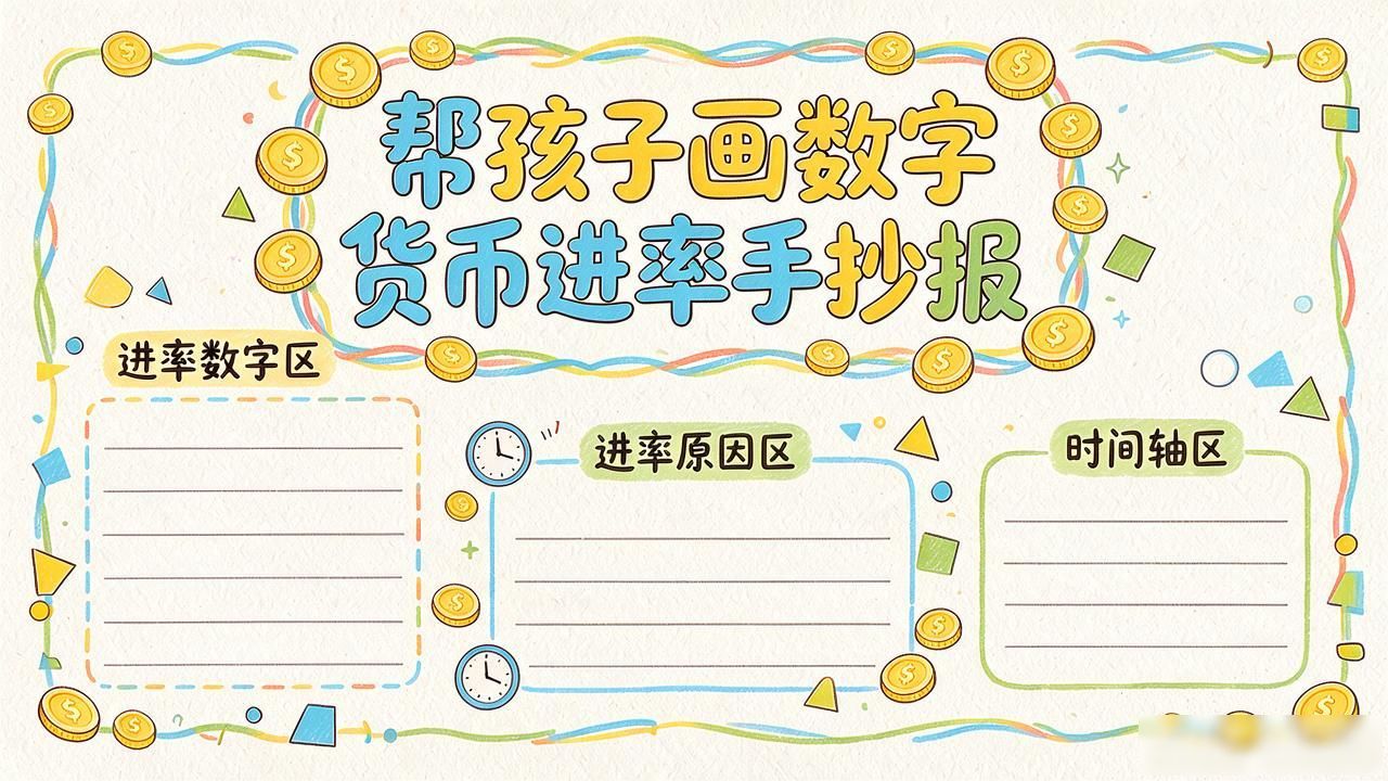 帮孩子画数字货币进率手抄报，内容板块和进率公式一次写全